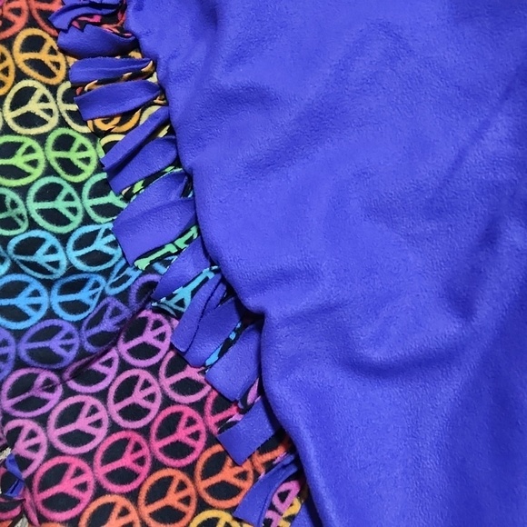 Neon Peace Sign Fringe Throw Blanket - Picture 3 of 3